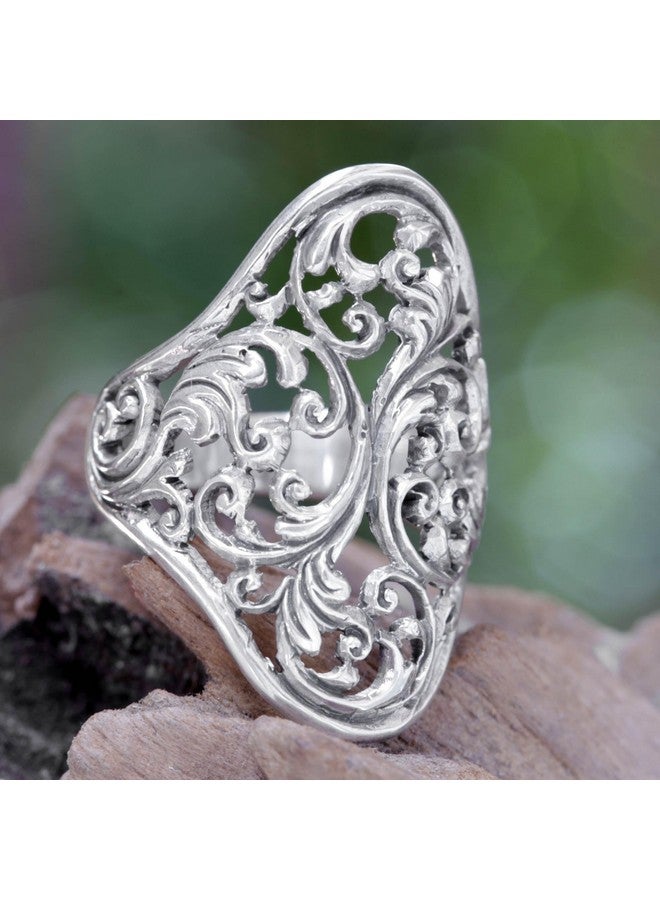 NOVICA Artisan Handmade .925 Sterling Silver Cocktail Ring No Stone Indonesia 'Celuk Fern' - Image 3
