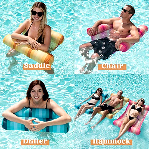 Sloosh 3 Pack 4-in-1 Inflatable Pool Floats Hammock, Water Hammock Lounges, Multi-Purpose Swimming Pool Accessories (Saddle, Lounge Chair, Drifter) for Pool, Lake, Outdoor, Beach (Green/Blue/Orange) - Image 2