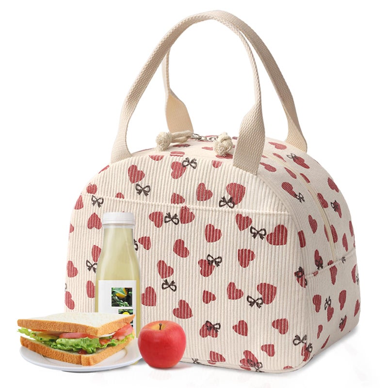 Baglemon Lunch Bag for Women Men Cute Corduroy Lunch Tote Bags Reusable Insulated Lunch Box Large Capacity Reusable Insulated Cooler for WorkPicnicTravel