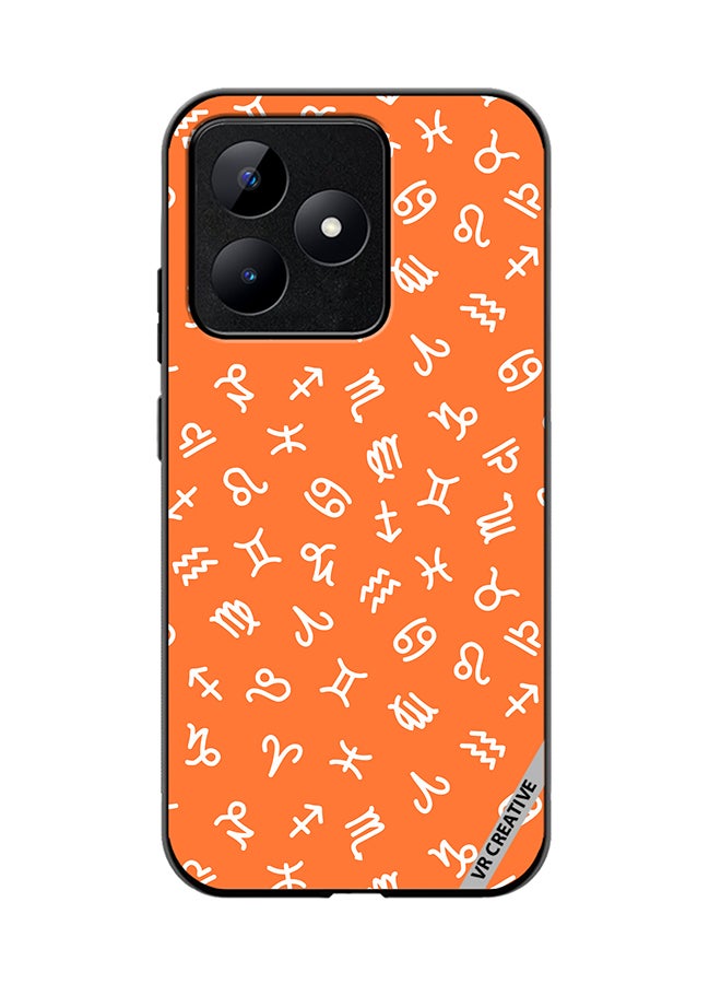 VR CREATIVE Protective Case Cover For Realme C53 Orange Seamless Pattern With White Zodiac Signs Design Multicolour - Image 1