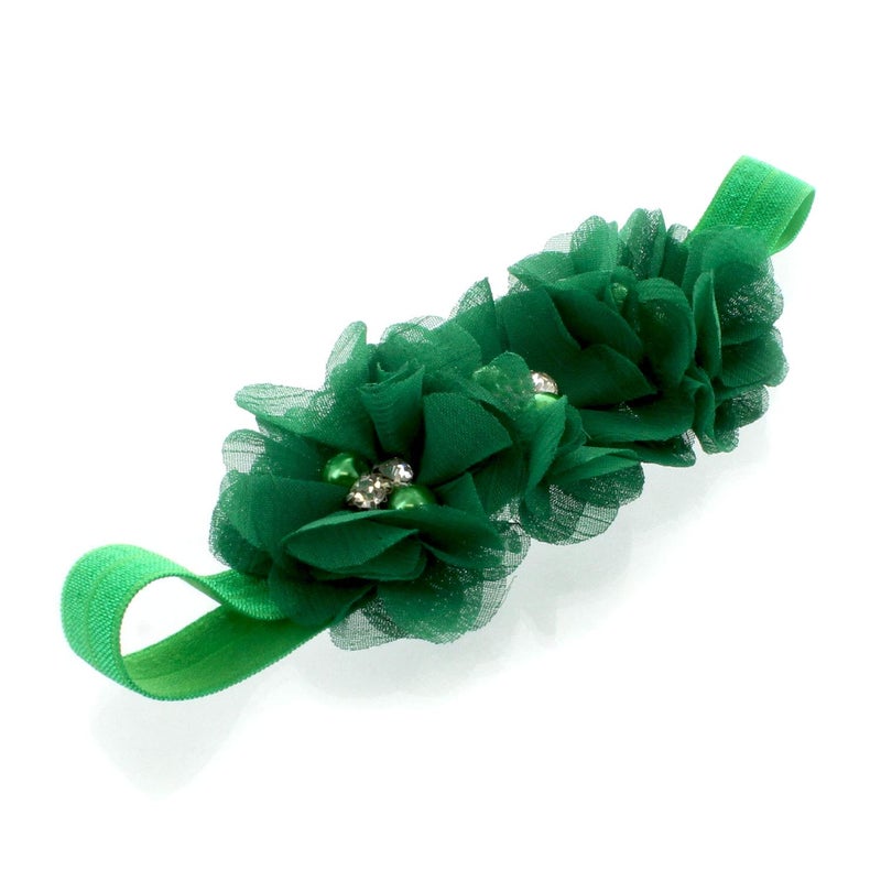 My Lello Girls Flower Headbands Toddler Fabric Beaded Trio Stretchy Elastic Pair (Red/Green) - Image 5