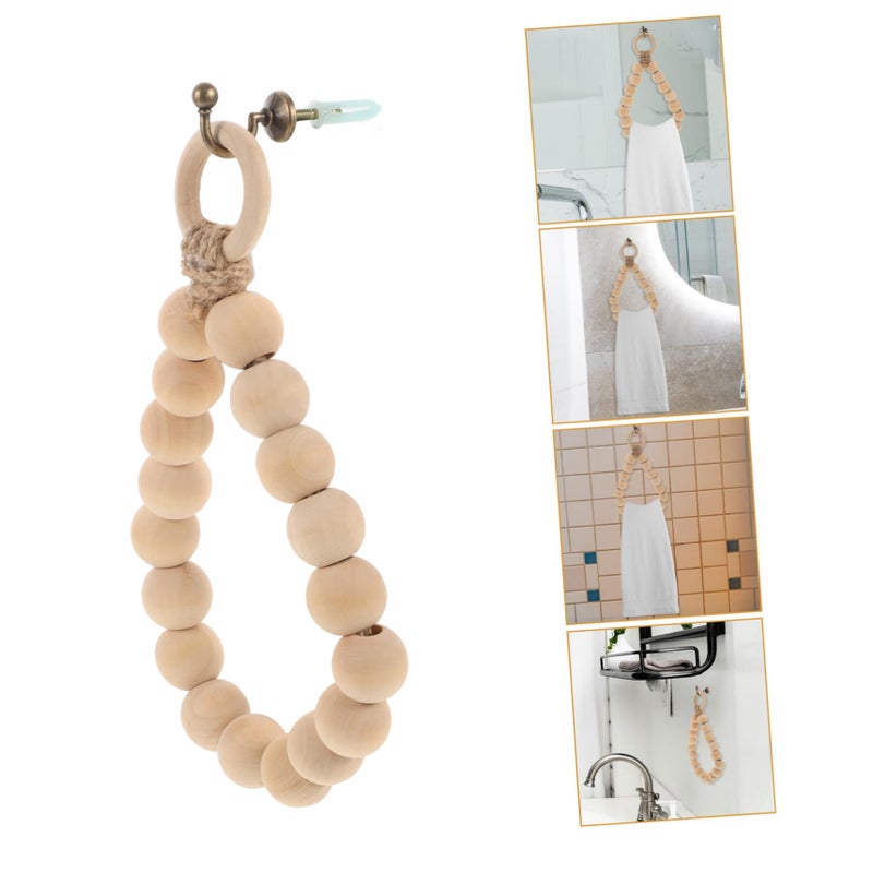 Wood Bead Towel Ring Wall Mounted Jute Rope Holder For Bathroom Kitchen Quick Drying - Image 4