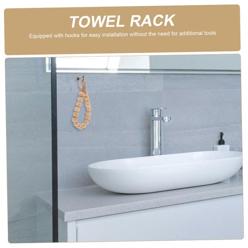Wood Bead Towel Ring Wall Mounted Jute Rope Holder For Bathroom Kitchen Quick Drying - Image 5