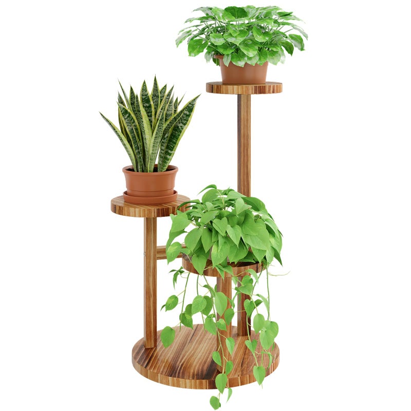 Bamworld Plant Stand Indoor 3 Tier Wood Plant Shelf for Multiple Plants, Tall Corner Plant Stand for Outdoor Round Flower Stand Plant Holder for Living Room Patio Garden Balcony - Image 1