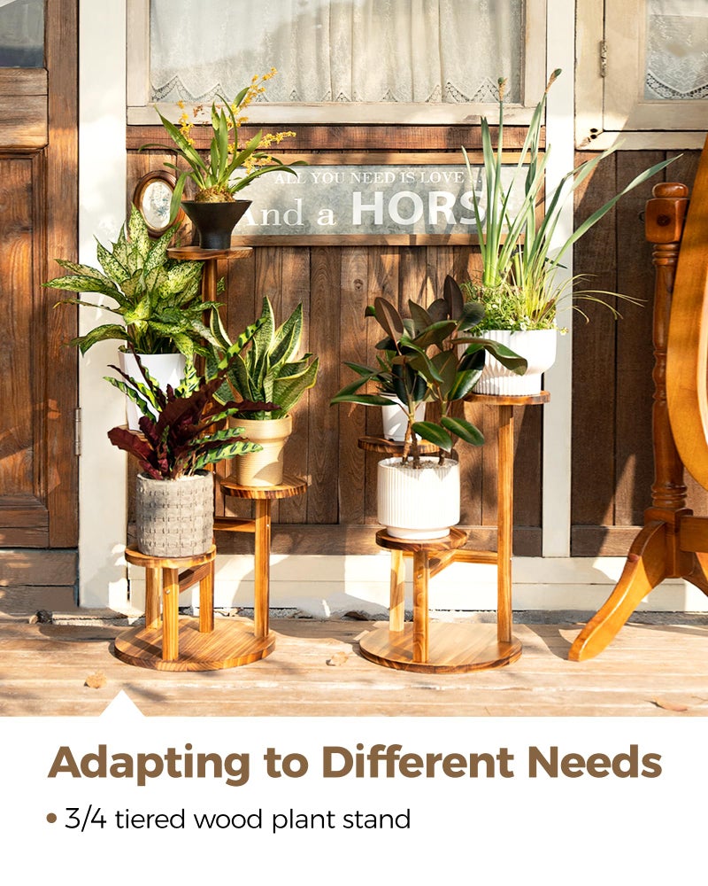 Bamworld Plant Stand Indoor 3 Tier Wood Plant Shelf for Multiple Plants, Tall Corner Plant Stand for Outdoor Round Flower Stand Plant Holder for Living Room Patio Garden Balcony - Image 5