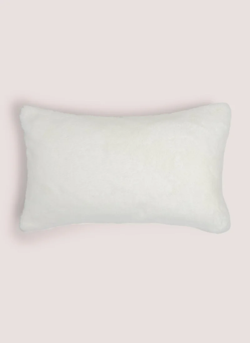 Matalan White Snuggle Faux Fur Cushion Cream
