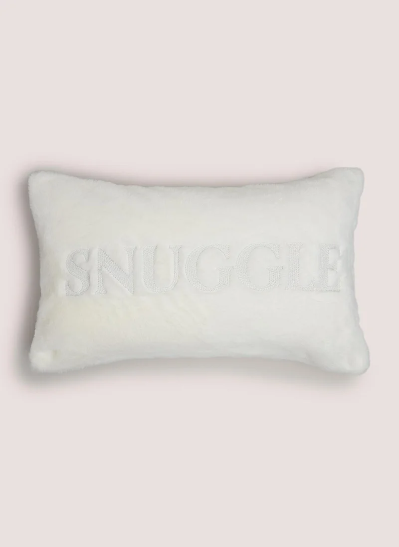 Matalan White Snuggle Faux Fur Cushion Cream