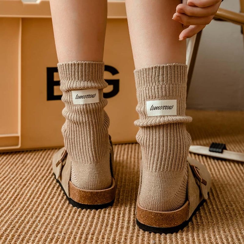 HOMSSEM Ribbed Socks Women Cozy Socks â€“ 5 Pair Cute Womens Crew Socks (Cotton Blend, A. Daily Essential Neutral) - Image 3