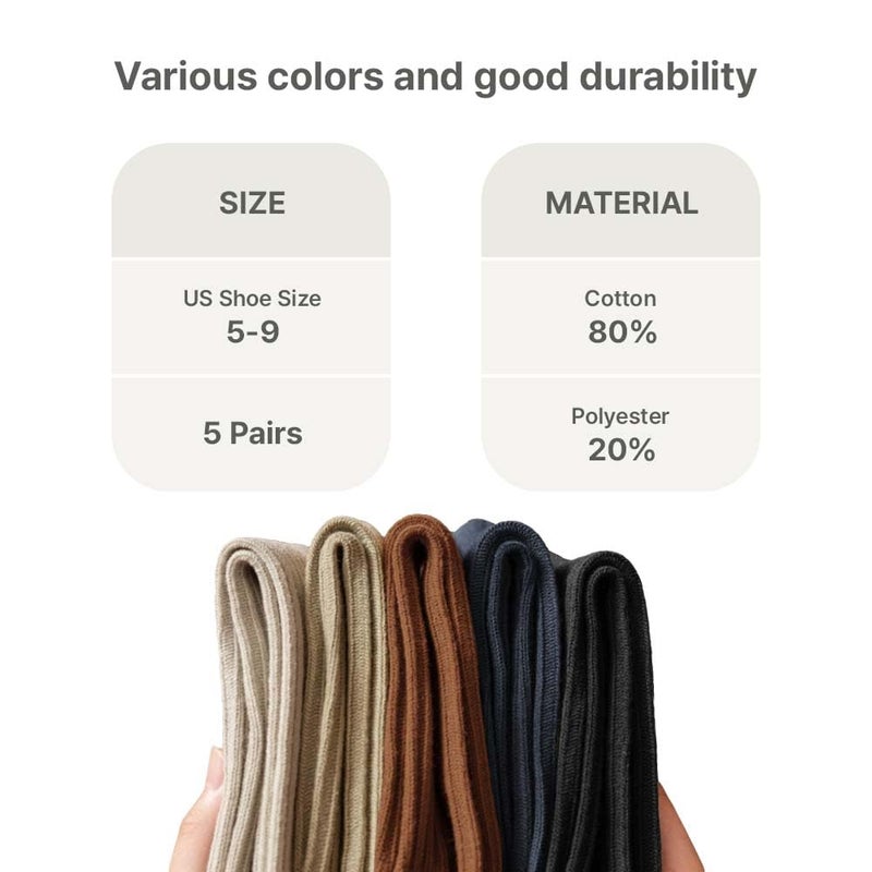 HOMSSEM Ribbed Socks Women Cozy Socks â€“ 5 Pair Cute Womens Crew Socks (Cotton Blend, A. Daily Essential Neutral) - Image 5