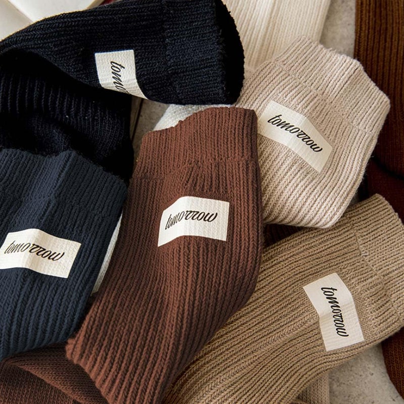 HOMSSEM Ribbed Socks Women Cozy Socks â€“ 5 Pair Cute Womens Crew Socks (Cotton Blend, A. Daily Essential Neutral) - Image 2