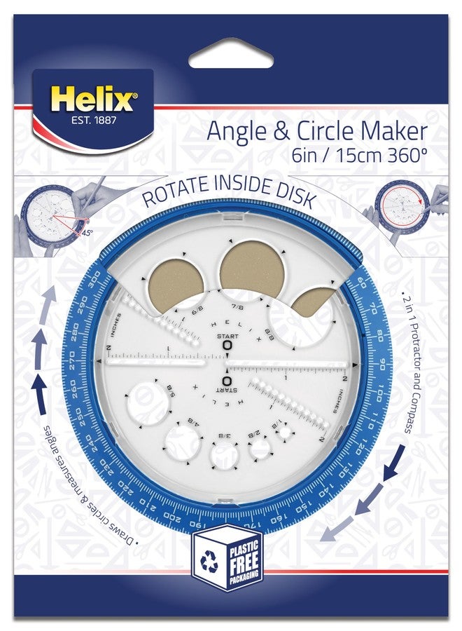 Helix - Angle and Circle Maker 6 Inch - Drawing and Drafting Designs Accurately - Precise Angle Creation - Integrated Circle Templates, 360-Degree Measurements, Portable Design - Image 1
