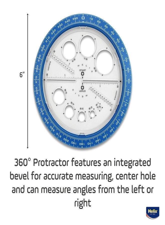Helix - Angle and Circle Maker 6 Inch - Drawing and Drafting Designs Accurately - Precise Angle Creation - Integrated Circle Templates, 360-Degree Measurements, Portable Design - Image 3