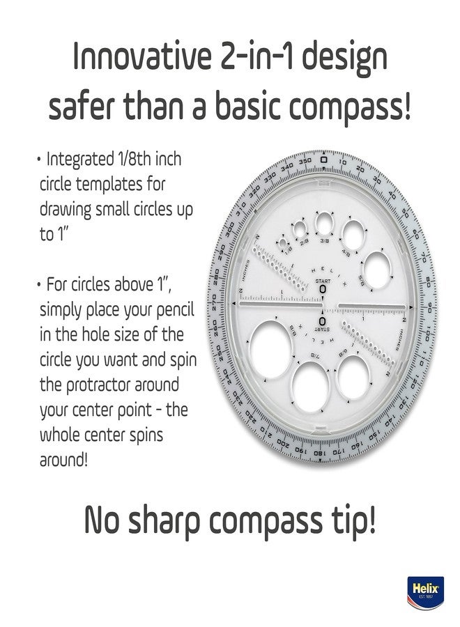 Helix - Angle and Circle Maker 6 Inch - Drawing and Drafting Designs Accurately - Precise Angle Creation - Integrated Circle Templates, 360-Degree Measurements, Portable Design - Image 2