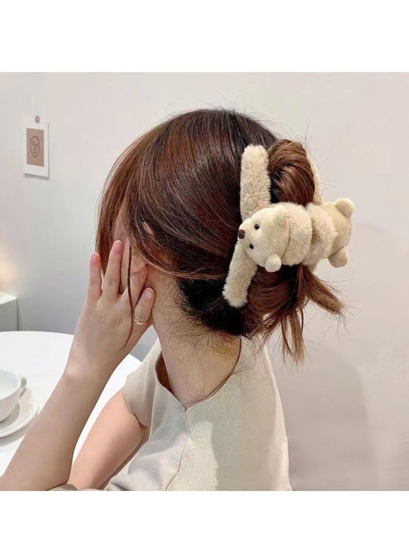 Excefore 4 Pack Bear Plush Hair Claw Clips, Thick Long Hair Jaw Clips Barrettes Hair Accessories, Suitable for Women and Girls - Image 3