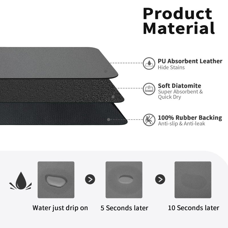 HotLive Dish Drying Mat for Kitchen Counter, Heat Resistant Drainer Mats with Non-slip Rubber Backed, Hide Stain Kitchen Super Absorbent Draining Mat, Easy to Clean Dish Rack Pad, Dark Grey 16"x20" - Image 2