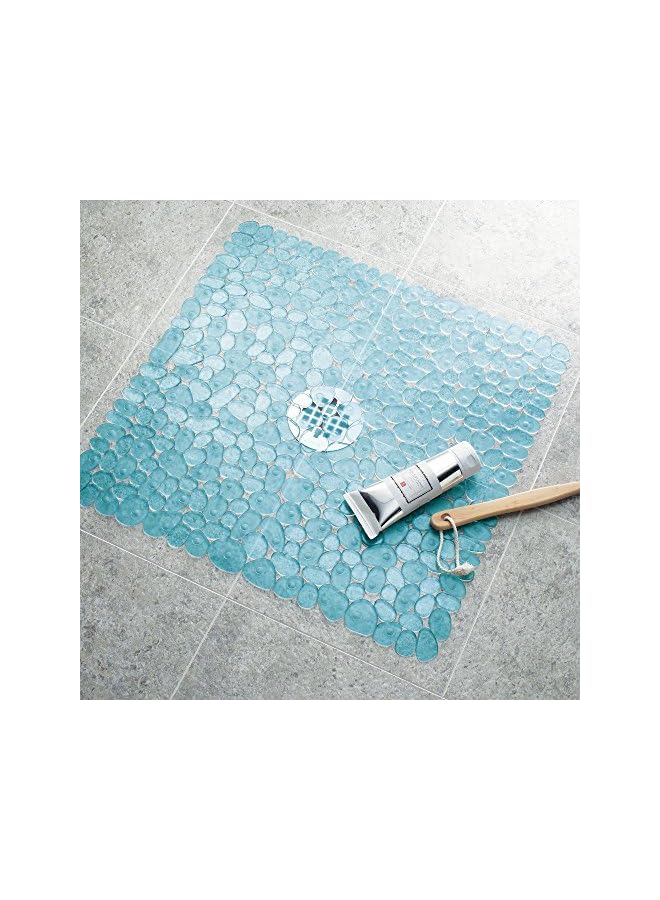 Raxoom Pebblz Suction Non-Slip Square Bath Mat For Shower, Bathtub, Stall, 22" X 22", Blue - Image 2