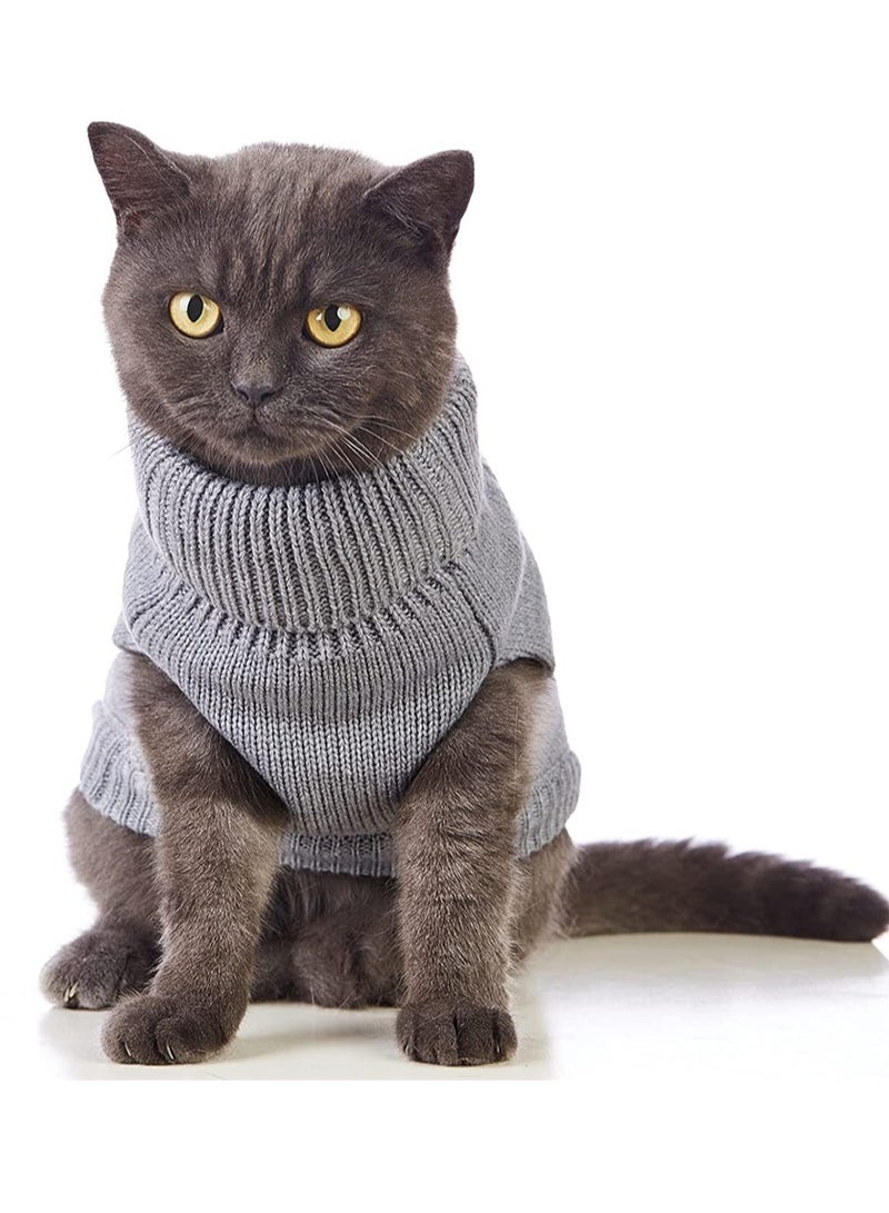 KASTWAVE Cats Knitted Sweaters, Cat Sweater Turtleneck Knitted Sleeveless Cat Clothes Warm Winter Kitten Clothes Outfits for Cats or Small Dogs in Cold Season(Grey) (S)  - Image 2