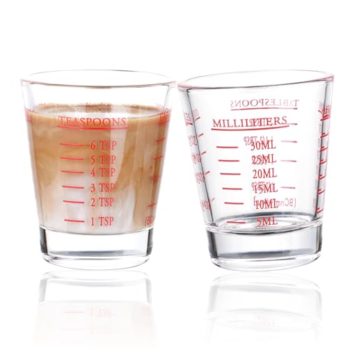 BCnmviku Shot Glasses Measuring cup Espresso Shot Glass Liquid Heavy Wine 2 Pack 26-Incremental Measurement 1oz, 6 Tsp, 2 Tbs, 30ml (2 pack-red) - Image 1