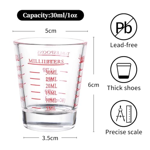 BCnmviku Shot Glasses Measuring cup Espresso Shot Glass Liquid Heavy Wine 2 Pack 26-Incremental Measurement 1oz, 6 Tsp, 2 Tbs, 30ml (2 pack-red) - Image 3