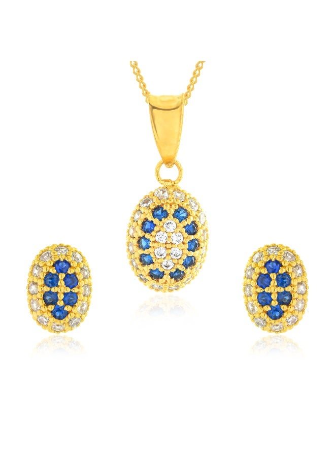 BAFLEH JEWELLERY Blue Aura – 22K Yellow Gold Oval Pendant Set with White & Mesmerizing Blue Stones  - Image 1