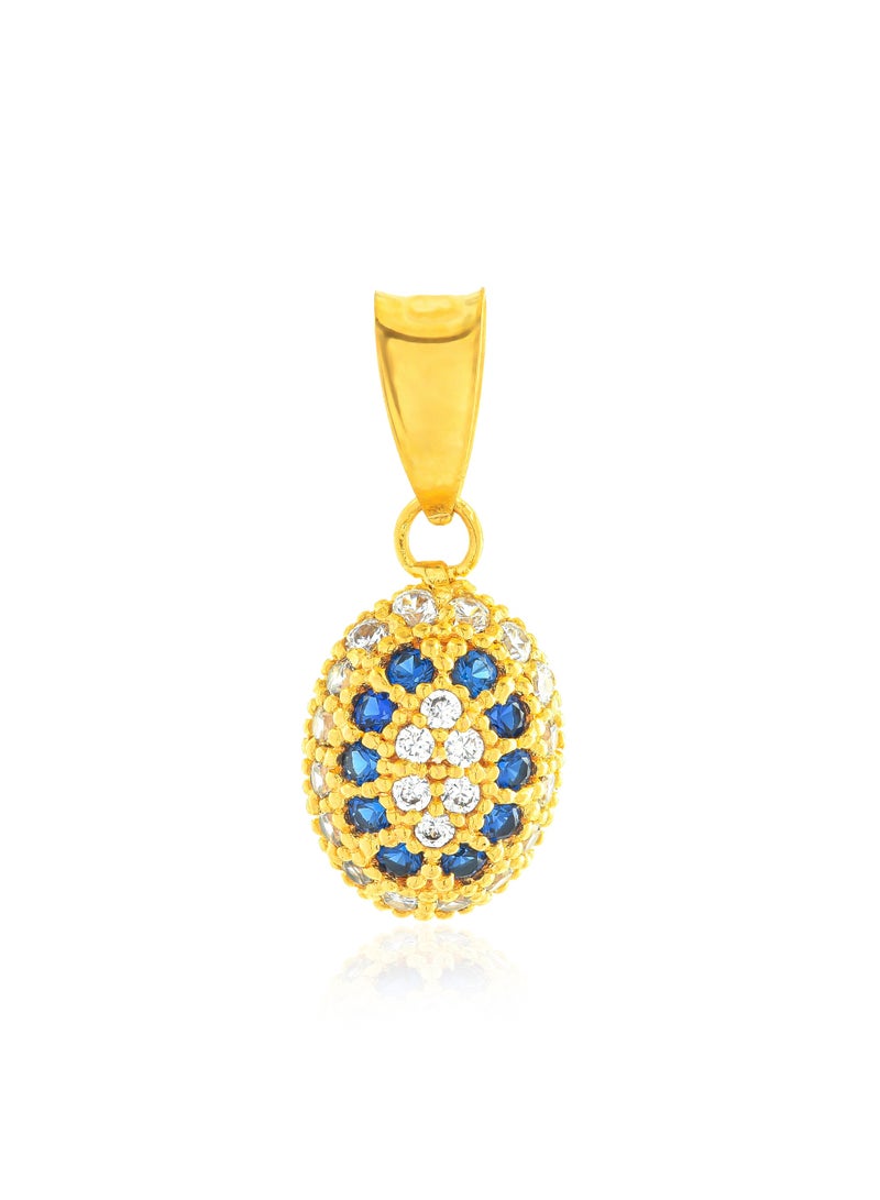 BAFLEH JEWELLERY Blue Aura – 22K Yellow Gold Oval Pendant Set with White & Mesmerizing Blue Stones  - Image 2