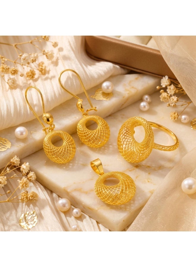 BAFLEH JEWELLERY Elegant 21K Yellow Gold Hollow Mesh Pendant Set, Timeless Luxury by Bafleh Jewellery - Image 4