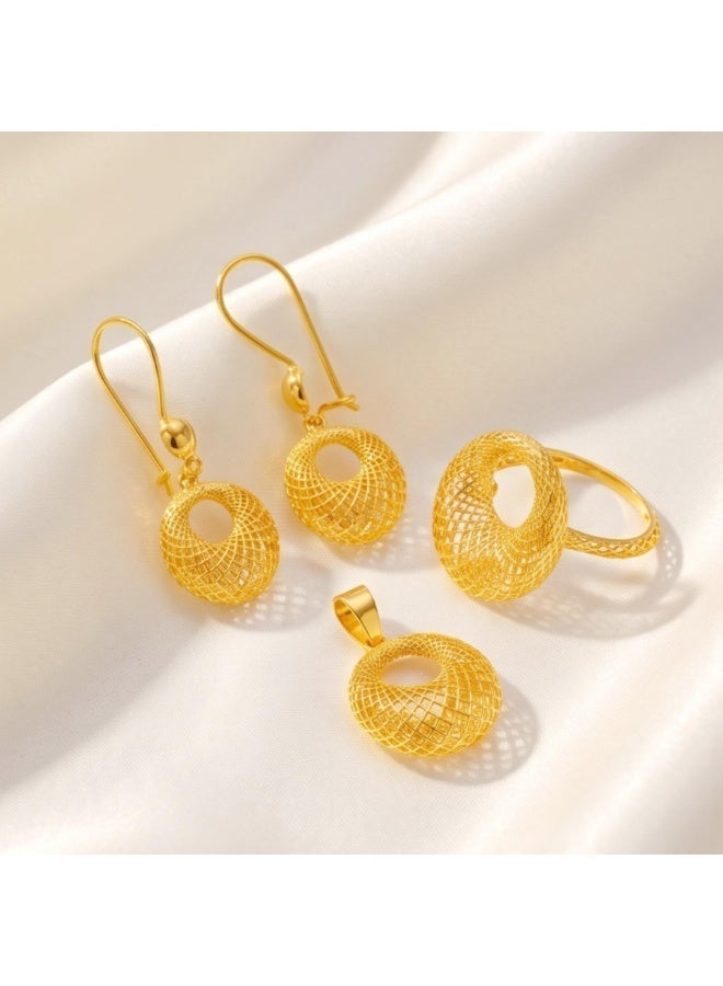 BAFLEH JEWELLERY Elegant 21K Yellow Gold Hollow Mesh Pendant Set, Timeless Luxury by Bafleh Jewellery - Image 1