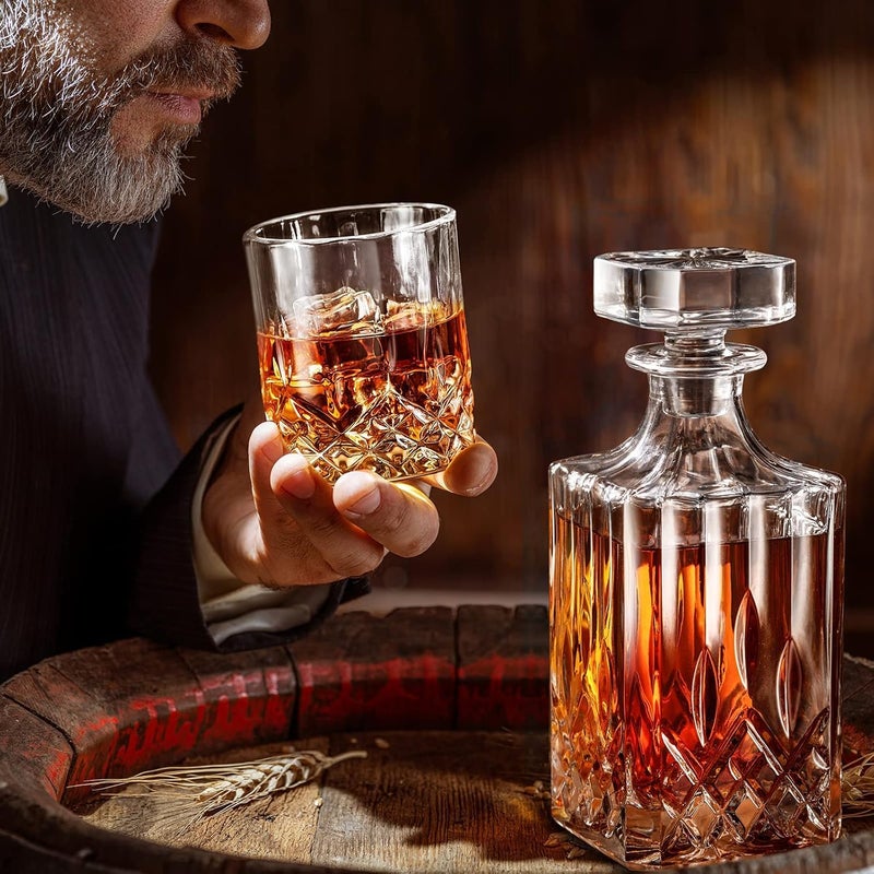 EXOMOON EXOMOON Whiskey Decanter Set with Glasses,Crystal Whiskey for Men with 4 Glasses and 8 Whiskey Stones,Liquor Decanter of Birthday Gifts for Men Boss Husband,Bourbon Decanter Set for Home Bar  - Image 2