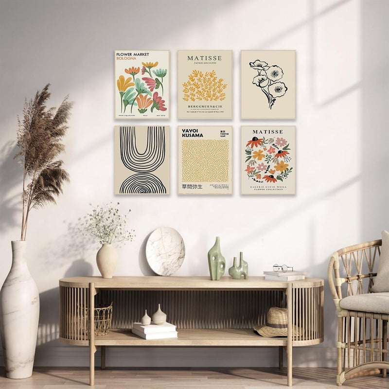 KBKBART Matisse Wall Art Prints Set of 6, Abstract Matisse Wall Art Exhibition Posters Beige Yellow Line Art Flower Market Art Prints Yayoi Kusama Poster, Boho Canvas Matisse Paintings Pictures for Aesthetic - Image 4