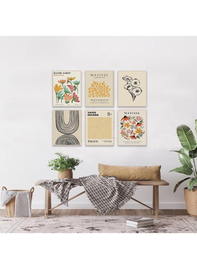 KBKBART Matisse Wall Art Prints Set of 6, Abstract Matisse Wall Art Exhibition Posters Beige Yellow Line Art Flower Market Art Prints Yayoi Kusama Poster, Boho Canvas Matisse Paintings Pictures for Aesthetic - Image 2