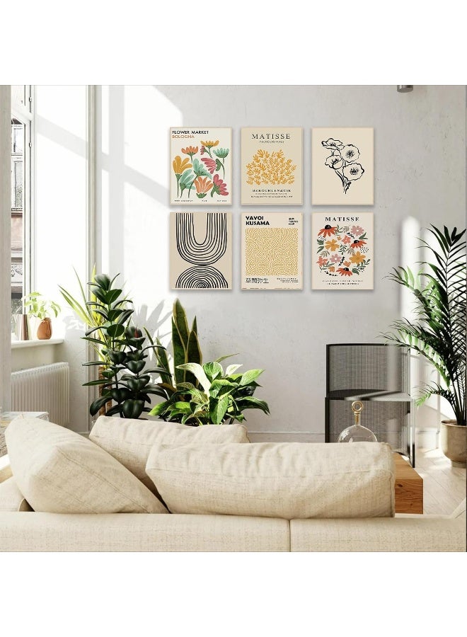 KBKBART Matisse Wall Art Prints Set of 6, Abstract Matisse Wall Art Exhibition Posters Beige Yellow Line Art Flower Market Art Prints Yayoi Kusama Poster, Boho Canvas Matisse Paintings Pictures for Aesthetic - Image 3
