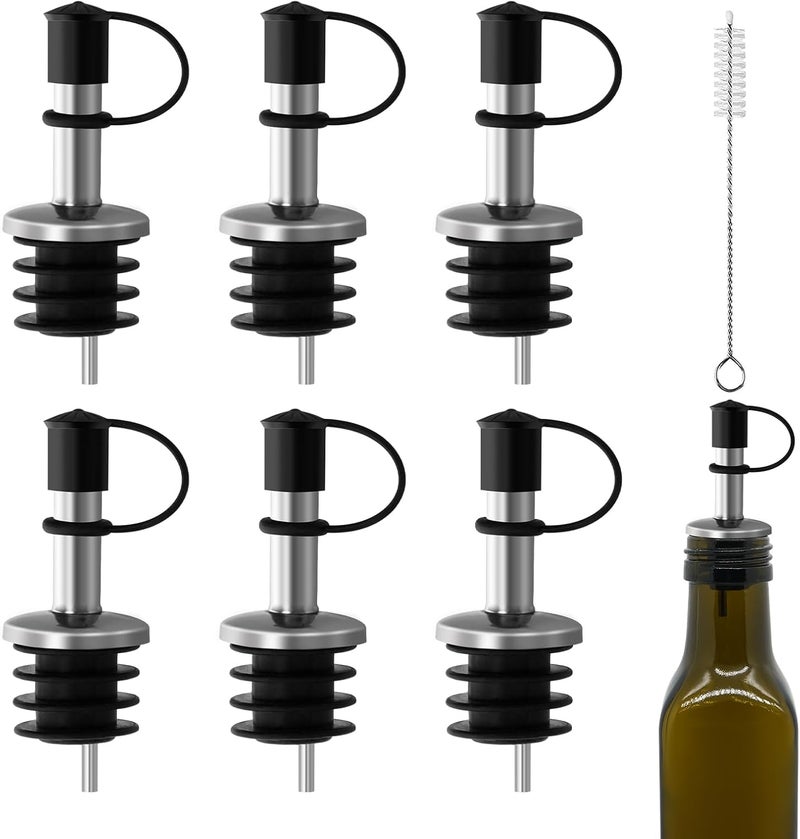 eispap 6Pcs Stainless Steel Bottle Pourers, Small Hole Bottle Olive Oil Spout with Rubber Dust Caps, Wine Pourers Liquor Pour Spouts for Pours Liquid, Wine, Vinegar, Most Liquor Bottles (6) - Image 1