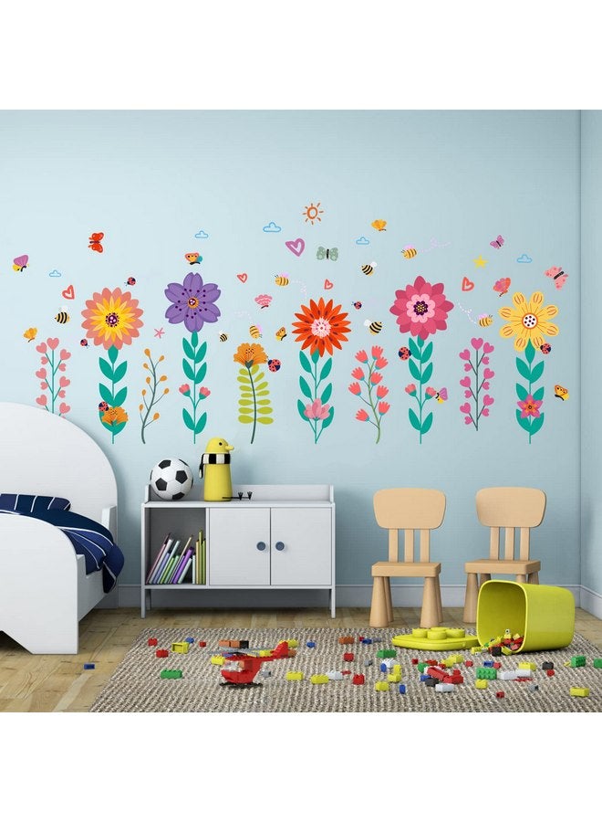 AnFigure AnFigure Flower Wall Stickers Girls Garden Floral Daisy Butterfly Wall Decals Baby Nursery Girls Bedroom Kids Room Wall Decor - Image 2