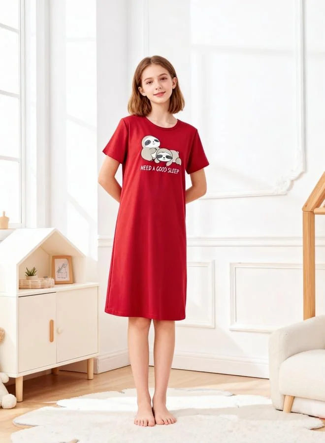 Take Two Girls Red Graphic Print Short Sleeve Nightdress