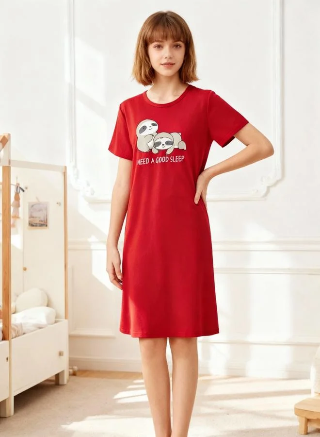 Take Two Girls Red Graphic Print Short Sleeve Nightdress