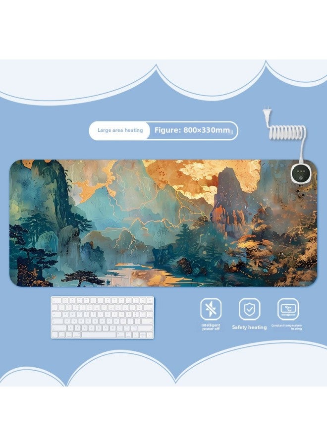 Ink Landscape Heating Heating Pad Warm Table Mat Office Computer Desktop Heating Mouse Pad-Color:800x330mm-Pattern:Jr-ink Scenery 110  - Image 1