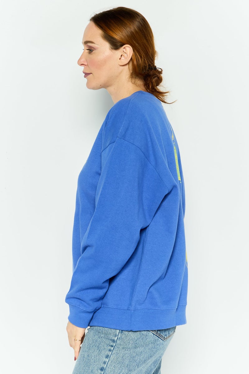 Misfit Women Crew Neck Graphic Print Long Sleeves Sweatshirt, Blue - Image 3