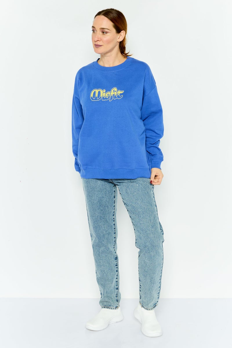 Misfit Women Crew Neck Graphic Print Long Sleeves Sweatshirt, Blue - Image 2