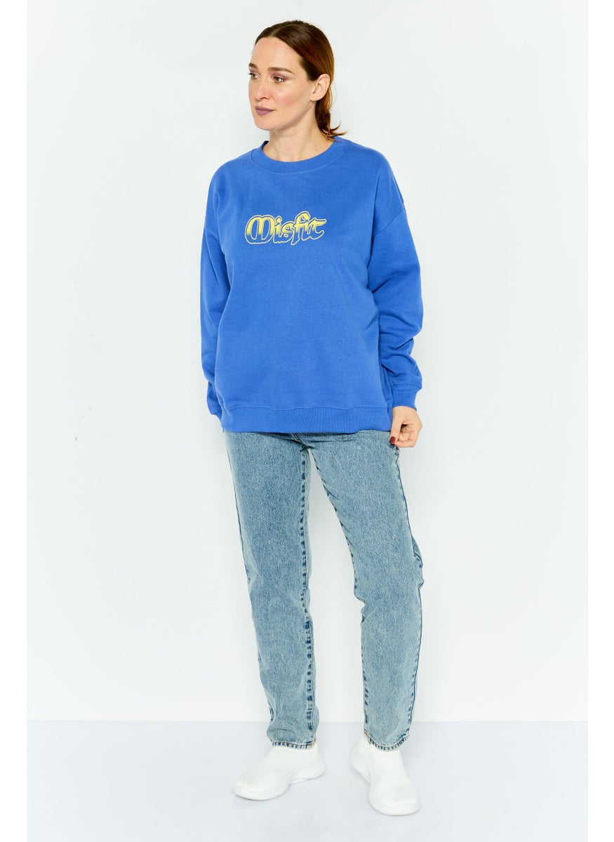 Women Crew Neck Graphic Print Long Sleeves Sweatshirt, Blue - pzsku/Z61D387639DCE2C64A75BZ/45/_/1737642069/486bde2d-9210-480b-8ede-b2348720031d