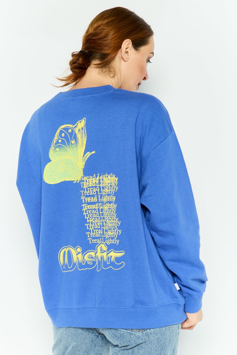 Misfit Women Crew Neck Graphic Print Long Sleeves Sweatshirt, Blue - Image 2