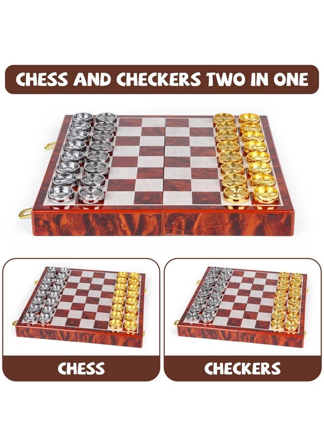 Agirlgle 2-in-1 Metal Chess and Checkers Set for Adults & Kids -Travel Chess Sets Luxury Wooden Foldable Chessboard with Storage - Portable Classic Family Strategy Board Game with Metal Chess Pieces - Image 5