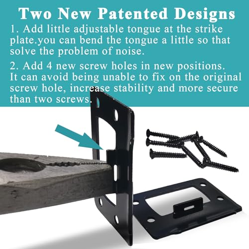 dttbgg 2-1/4" by 1-3/4" Door Latch Restorer Strike Plate for Doors, 2 PCS Universal Door Lock Hardware with Foul 1" Long Screws (Classic Black) - Image 4