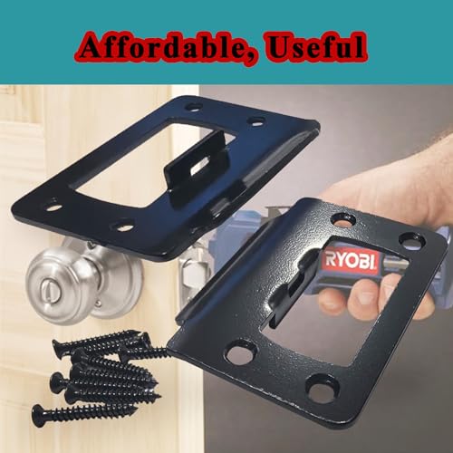 dttbgg 2-1/4" by 1-3/4" Door Latch Restorer Strike Plate for Doors, 2 PCS Universal Door Lock Hardware with Foul 1" Long Screws (Classic Black) - Image 2