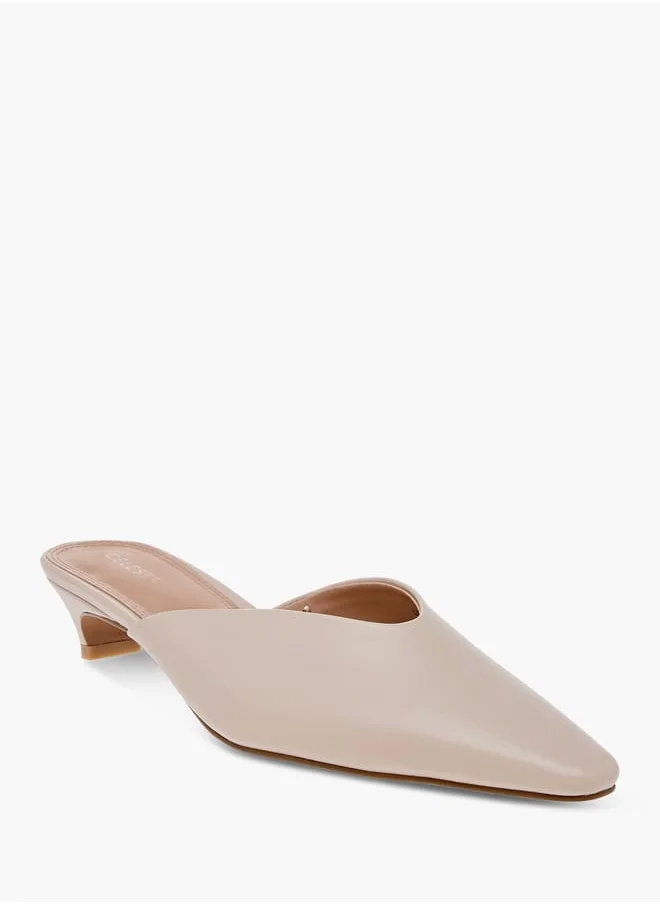 سيليست Women's Solid Pointed Toe Slip-On Mules with Kitten Heels