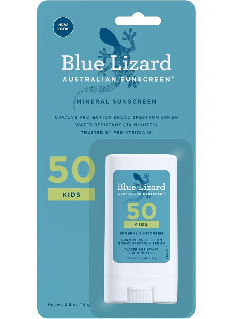 Blue Lizard Kids Mineral SPF 50 Sunscreen Stick, Zinc Oxide, 100% Mineral Actives, Developed for Kids’ Sensitive Skin, TSA-Friendly, Vegan, Paraben-free, Fragrance-Free, 0.5 oz - Image 1