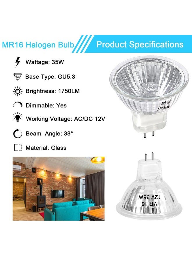Lacnooe مصباح هالوجين MR16 35W قابل للتعتيم 12V قاعدة بي-بين GU5.3 مع عمر طويل، عبوة 6 مصابيح MR16 مع غطاء زجاجي شفاف لأضواء المناظر الطبيعية، أضواء المسار، الألياف الضوئية، 2700K أبيض دافئ - Image 3