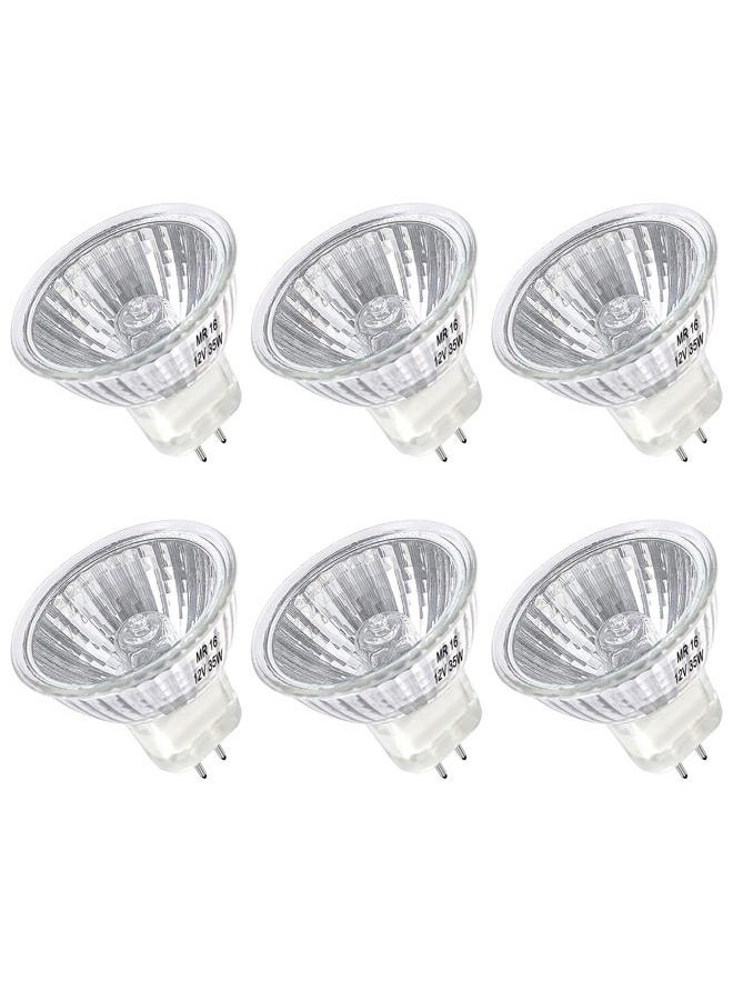 Lacnooe مصباح هالوجين MR16 35W قابل للتعتيم 12V قاعدة بي-بين GU5.3 مع عمر طويل، عبوة 6 مصابيح MR16 مع غطاء زجاجي شفاف لأضواء المناظر الطبيعية، أضواء المسار، الألياف الضوئية، 2700K أبيض دافئ - Image 1