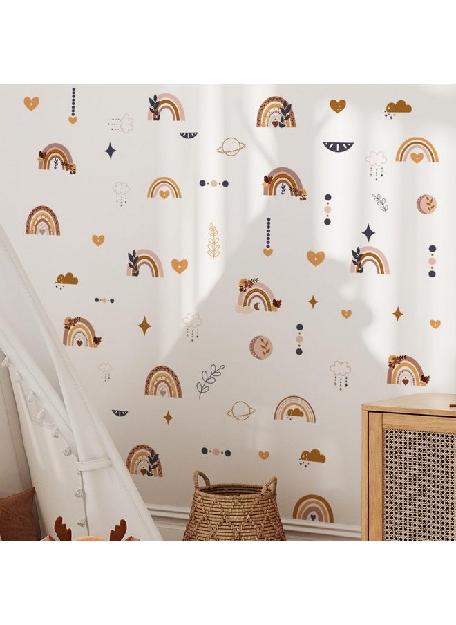 iMagitek - Boho Wall Decals Boho Little Rainbow Clouds Flowers Leaves Hearts Wall Mural Stickers Wallpaper Vinyl Decals For Kids Room Decor Nursery Playroom Decoration 4 Sheets - Image 1