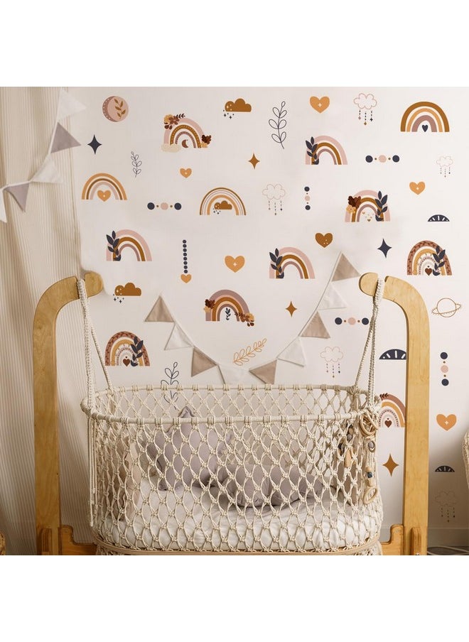iMagitek - Boho Wall Decals Boho Little Rainbow Clouds Flowers Leaves Hearts Wall Mural Stickers Wallpaper Vinyl Decals For Kids Room Decor Nursery Playroom Decoration 4 Sheets - Image 1