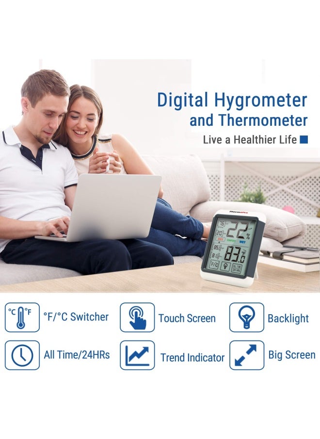 ThermoPro - Tp55 Digital Hygrometer Indoor Thermometer Humidity Gauge With Jumbo Touchscreen And Backlight Temperature Humidity Monitor - Image 1